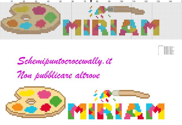 miriam nome con tavolozza e colori schema punto croce