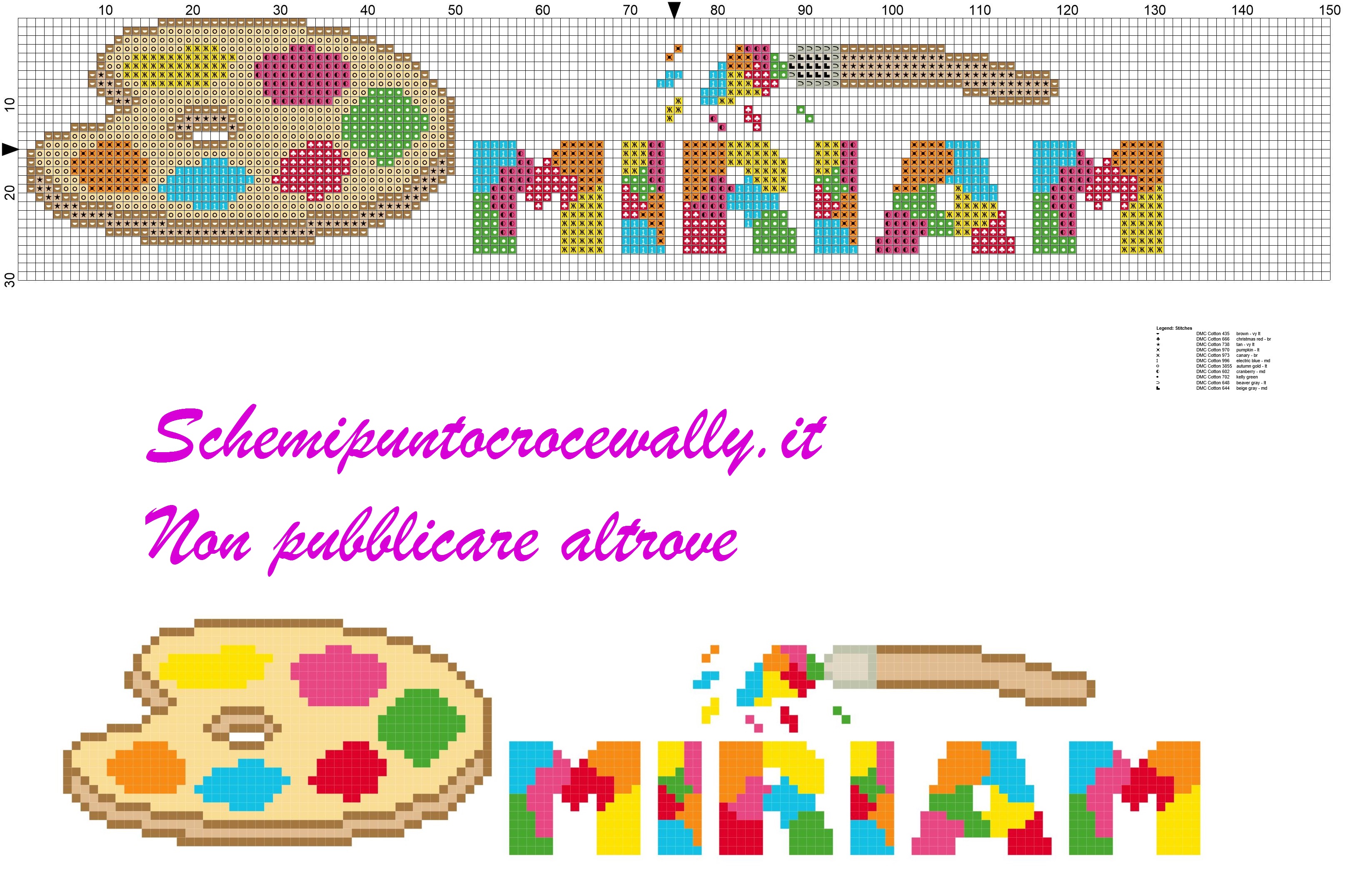 miriam nome con tavolozza e colori schema punto croce