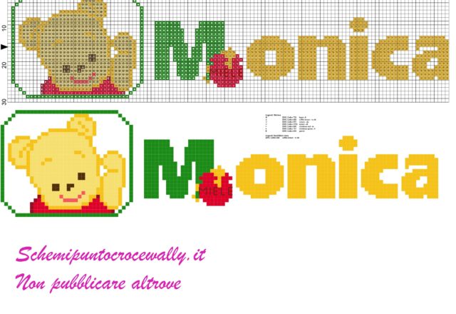 monica nome con baby winnie the pooh schema punto croce