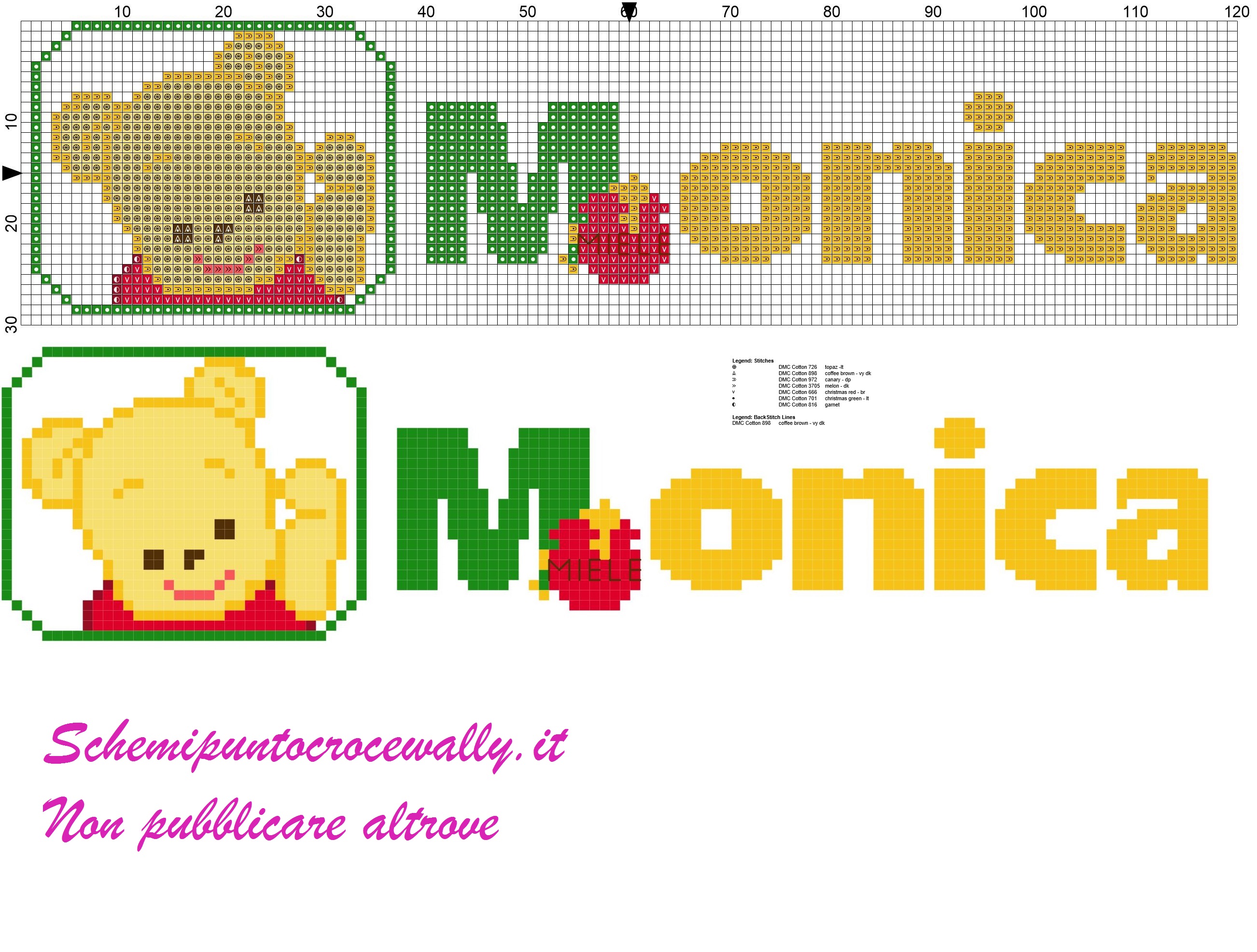 monica nome con baby winnie the pooh schema punto croce