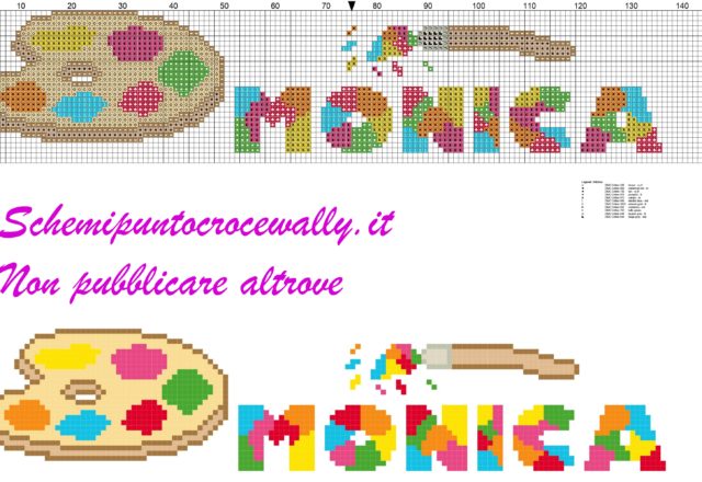 monica nome con tavolozza e colori schema punto croce