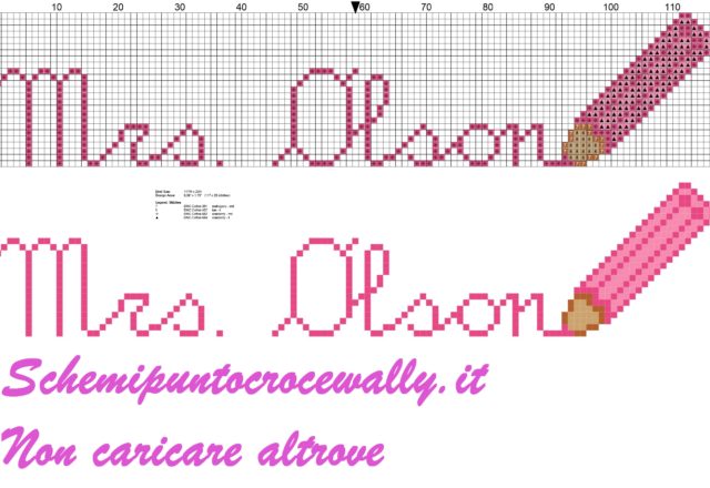 mrs_ Olson nome con matita colorata schema punto croce gratis
