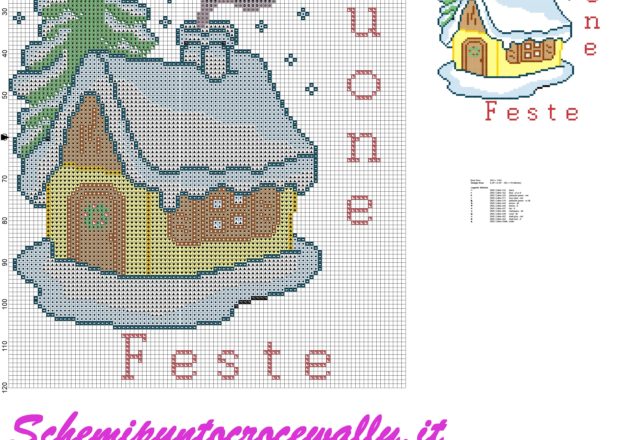 natale casetta con neve buone feste schema punto croce gratis