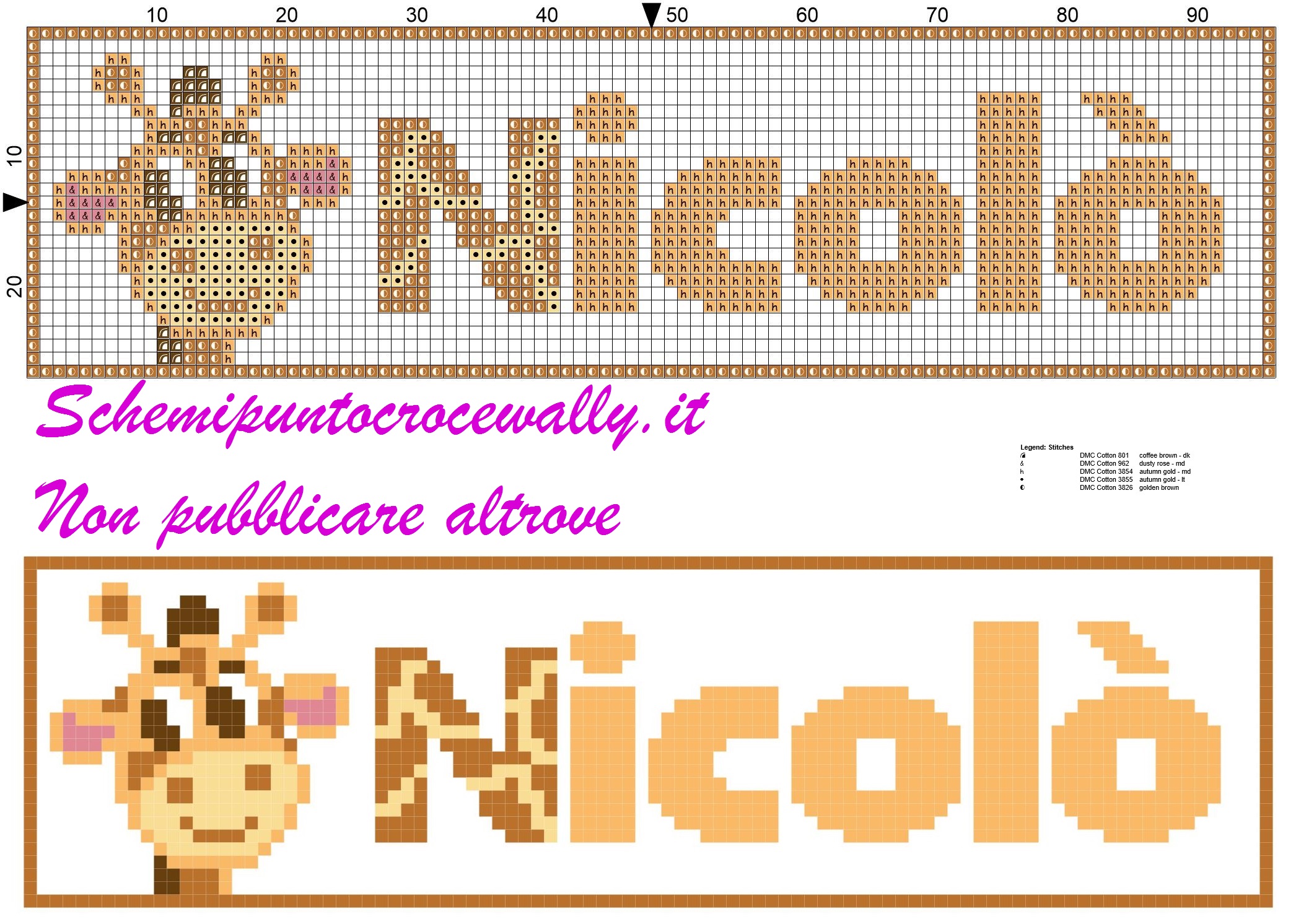 nicolò nome con giraffa schema punto croce
