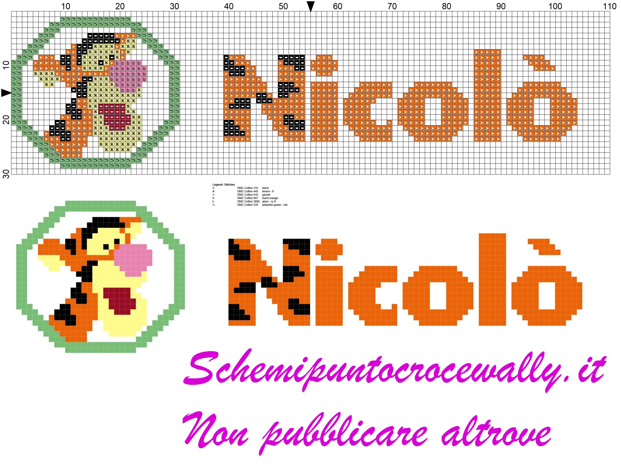 nicolò nome con tigro amico di winnie the pooh schema punto croce