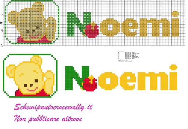 noemi nome con baby winnie the pooh schema punto croce