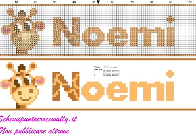 noemi nome con giraffa schema punto croce