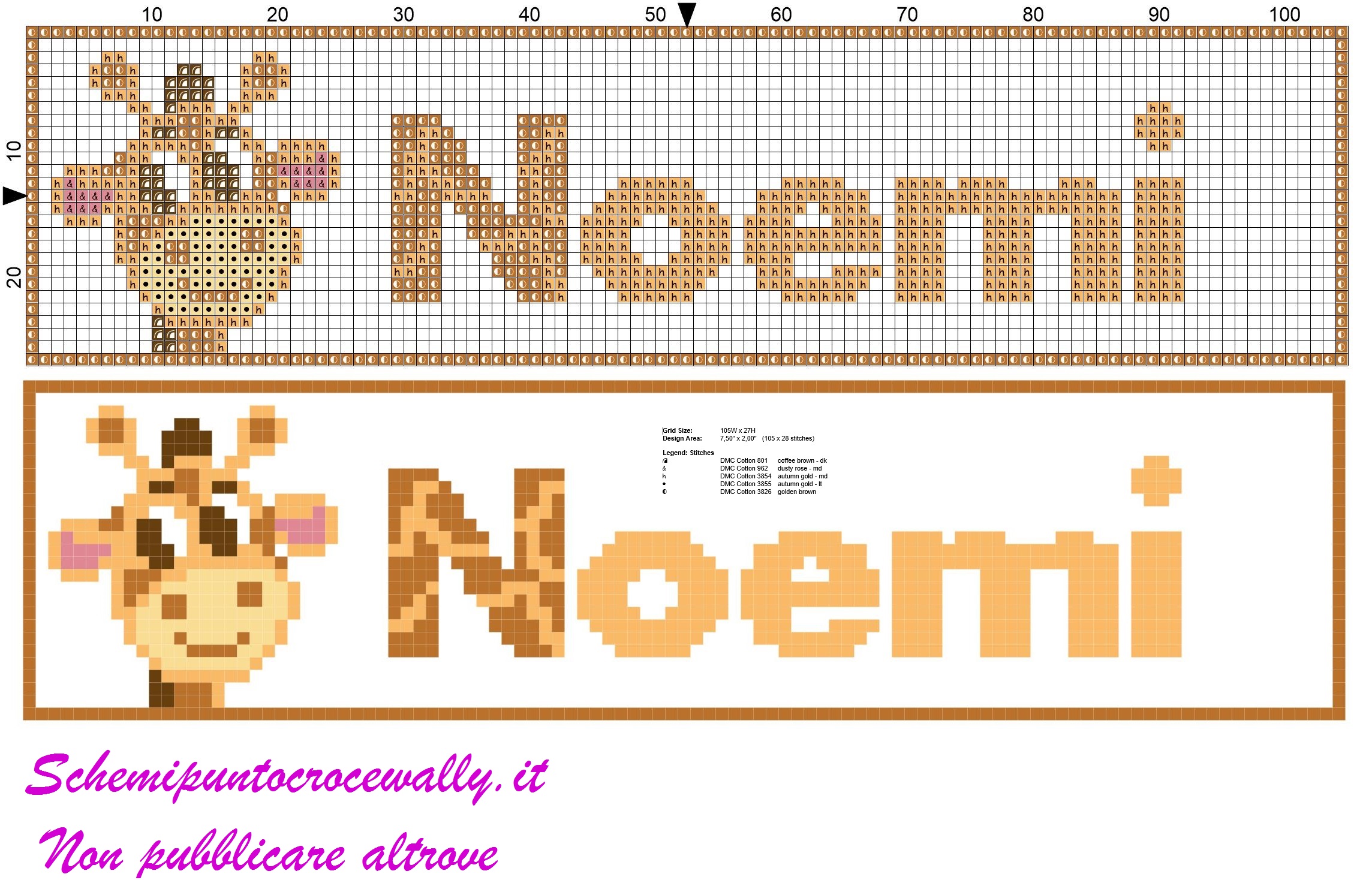 noemi nome con giraffa schema punto croce