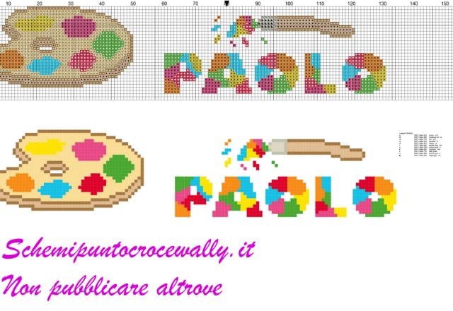 paolo nome con tavolozza e colori schema punto croce