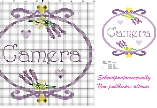 quadretto camera con mazzolini di lavanda schema puntocroce