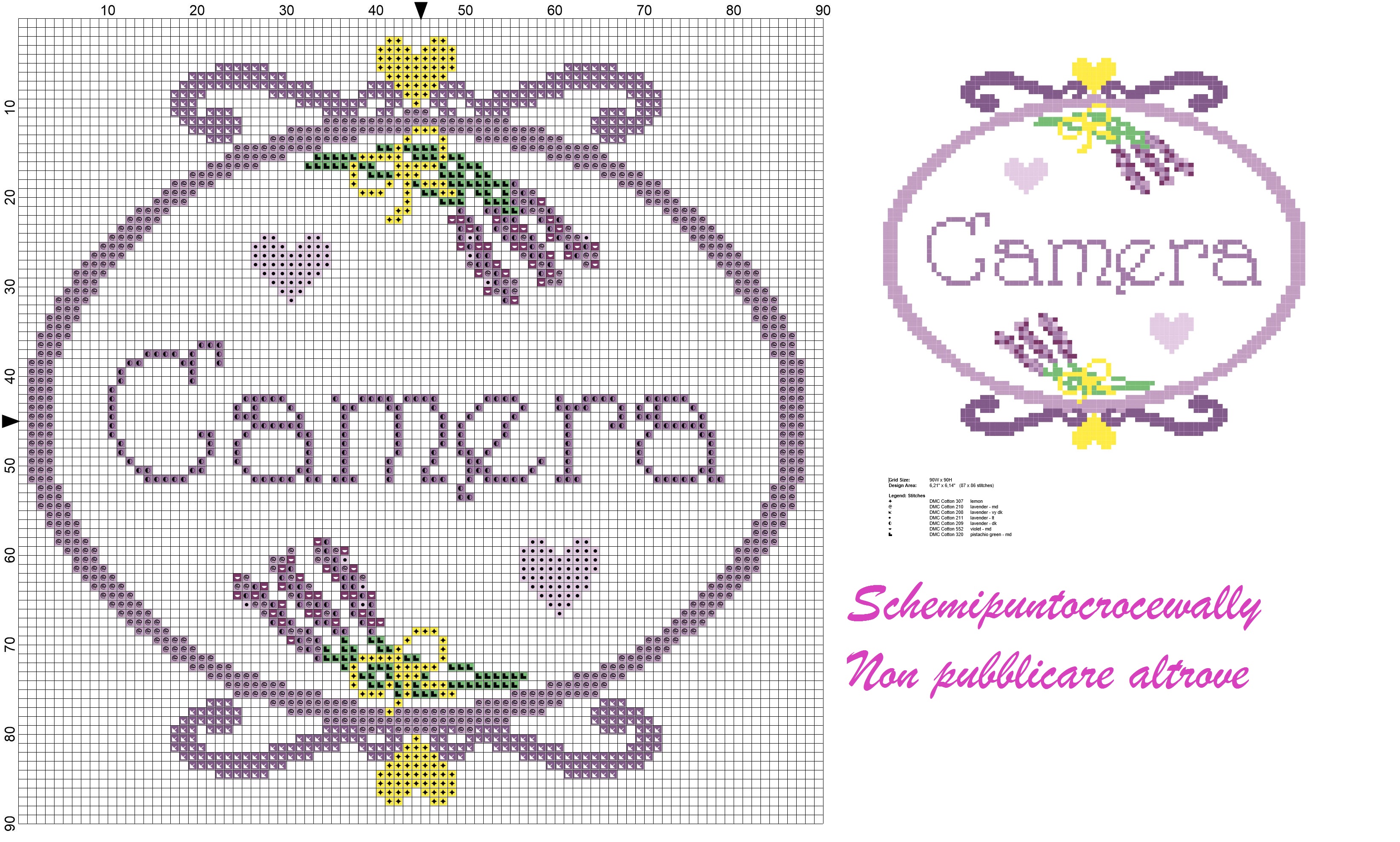 quadretto camera con mazzolini di lavanda schema puntocroce