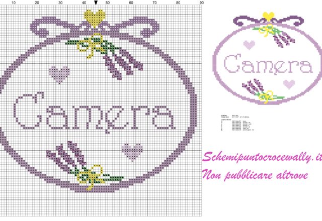 quadretto camera con mazzolini di lavanda semplice schema puntocroce