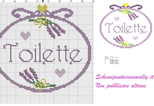 quadretto toilette con mazzolino di lavanda semplice schema puntocroce