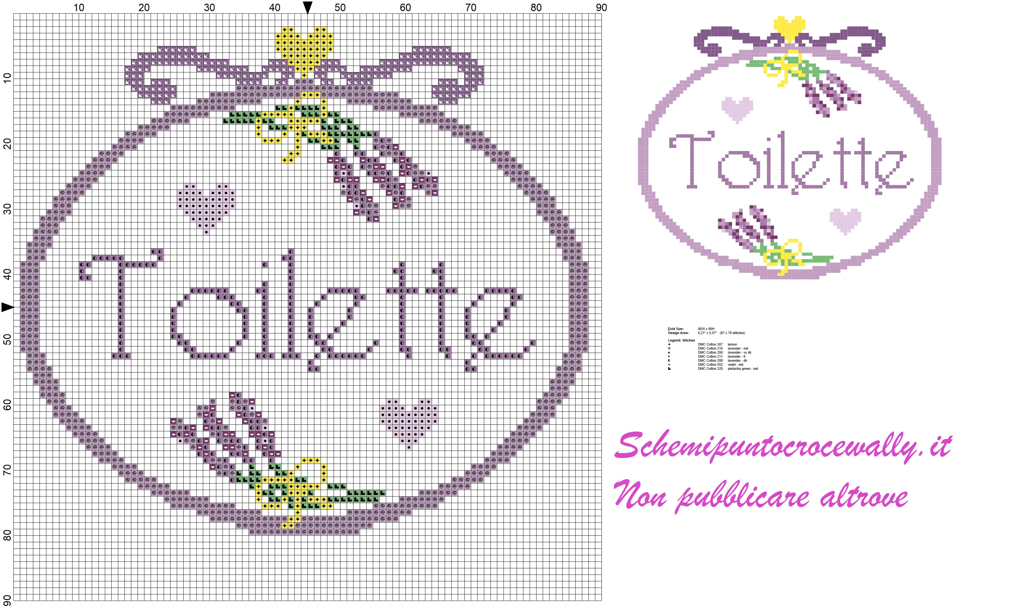 quadretto toilette con mazzolino di lavanda semplice schema puntocroce