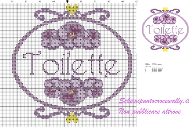 quadretto toilette con pansè schema punto croce