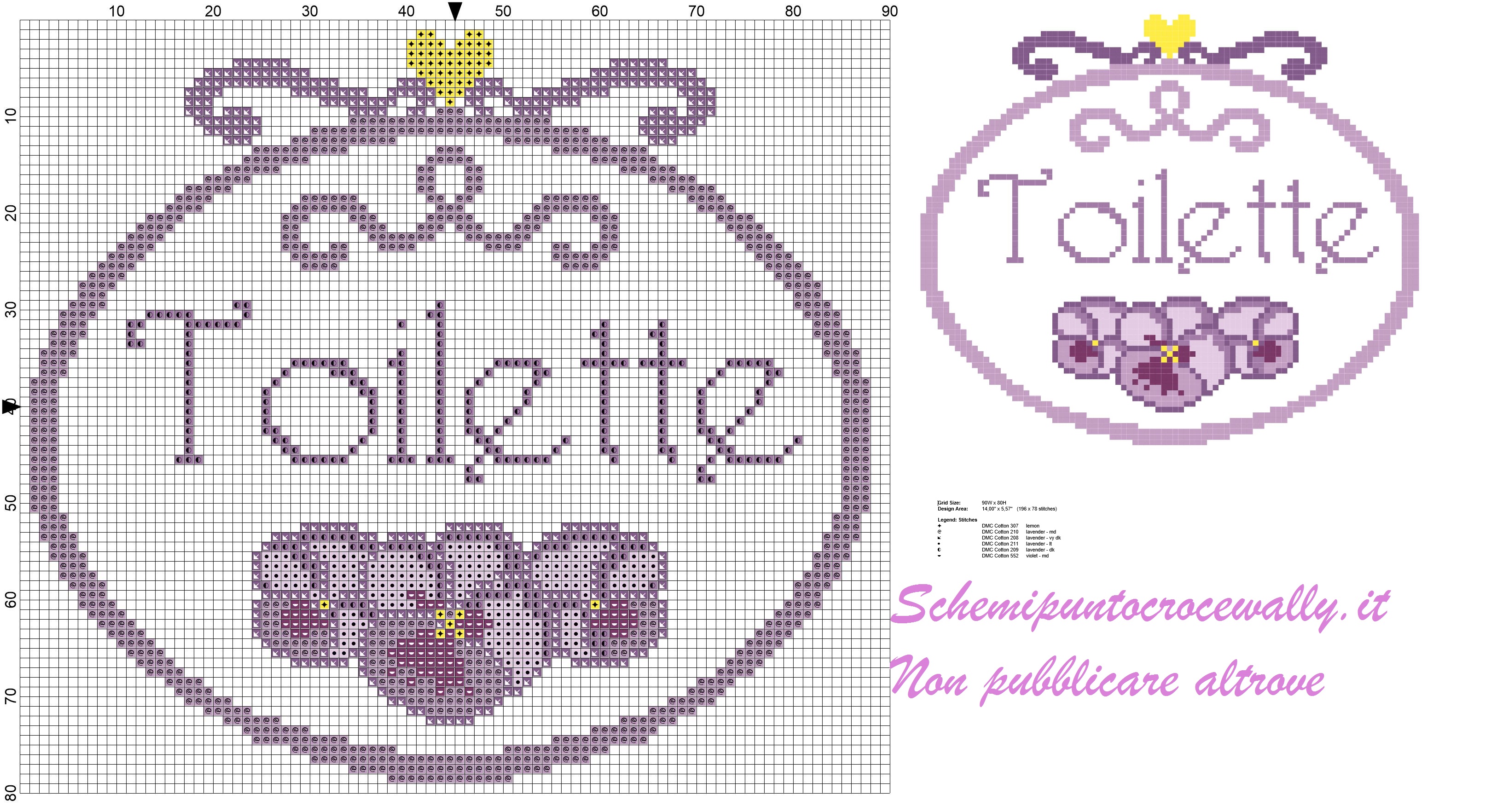 quadretto toilette con pansè semplice schema punto croce