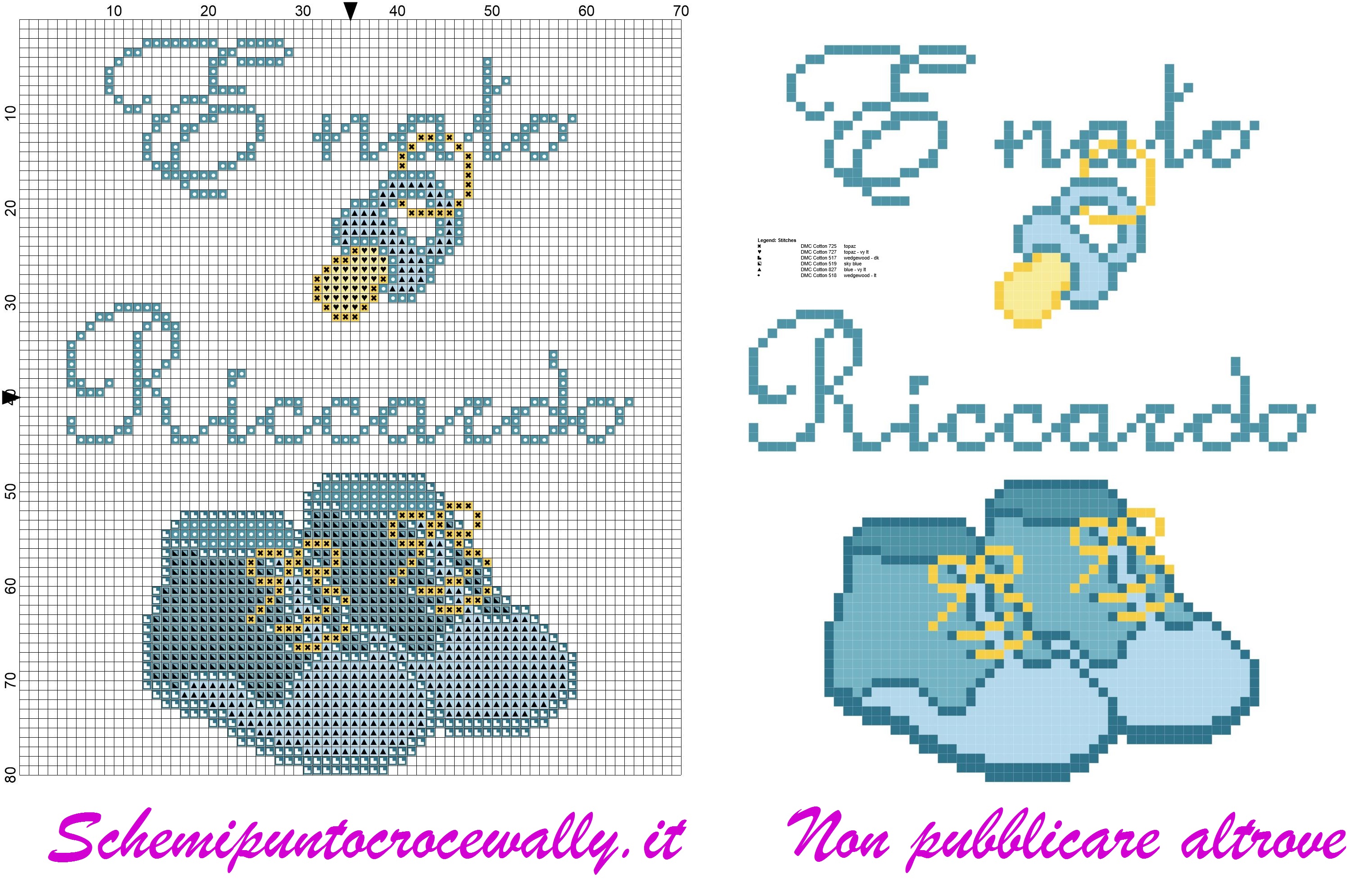 riccardo è nato con ciuccio e scarpine schema punto croce