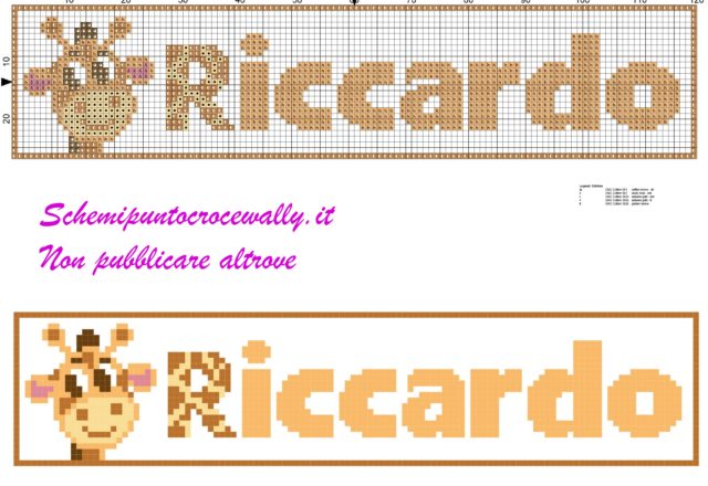 riccardo nome con giraffa schema punto croce