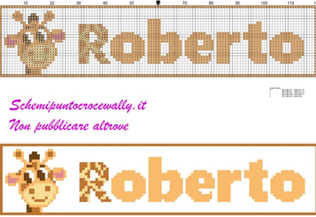 roberto nome con giraffa schema punto croce