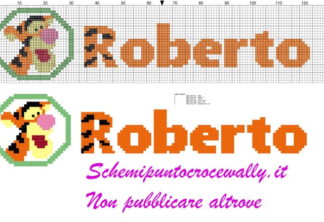 roberto nome con tigro amico di winnie the pooh schema punto croce