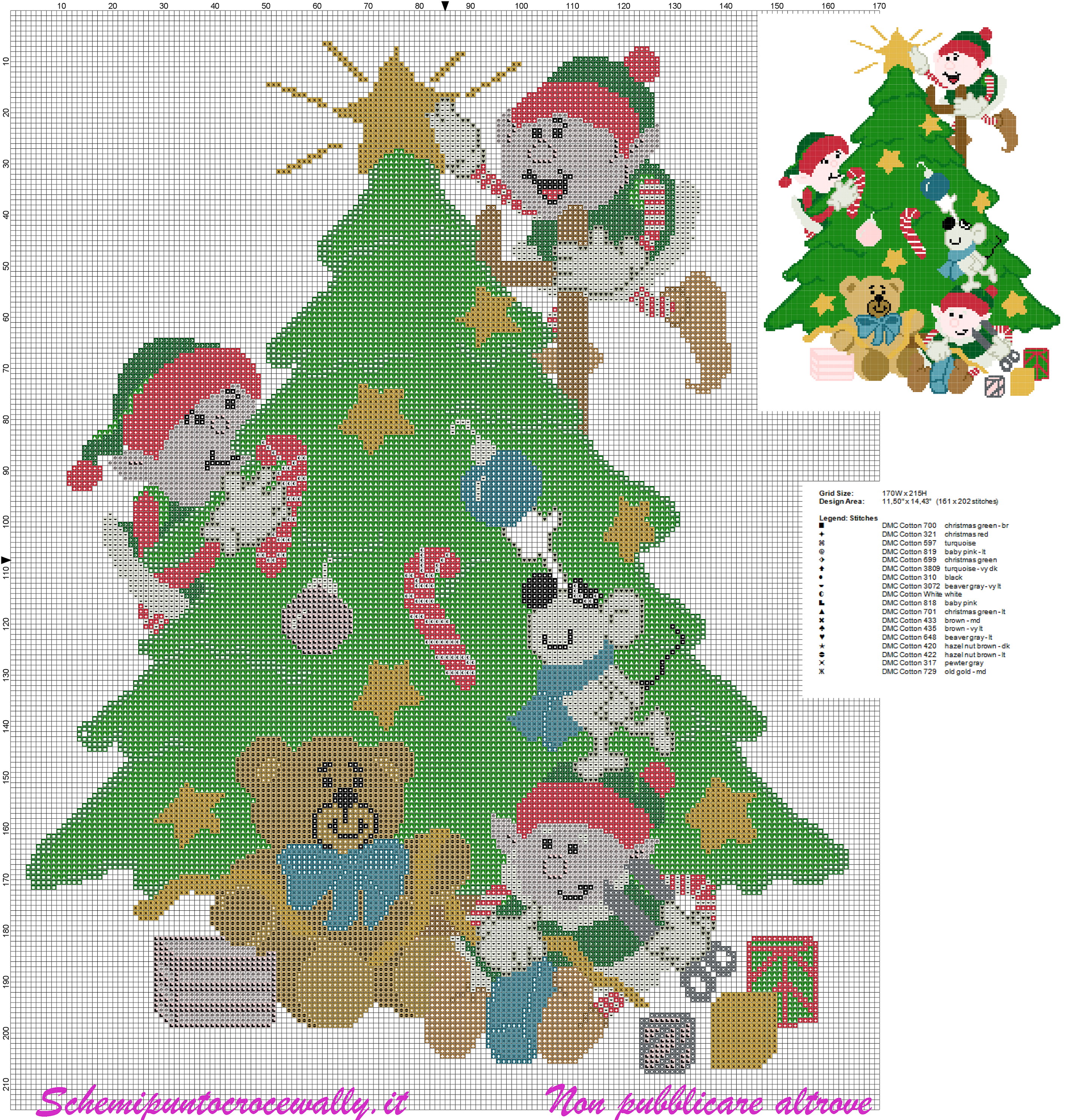 schema a punto croce con elfi che addobbano l’ albero di natale-02