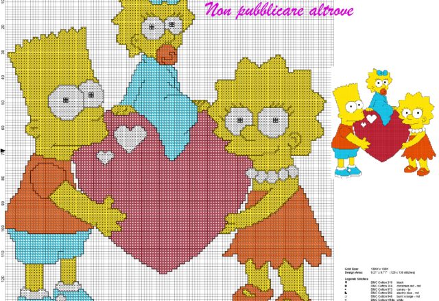 schema a punto croce gratis bart lisa e maggie simpson con cuore