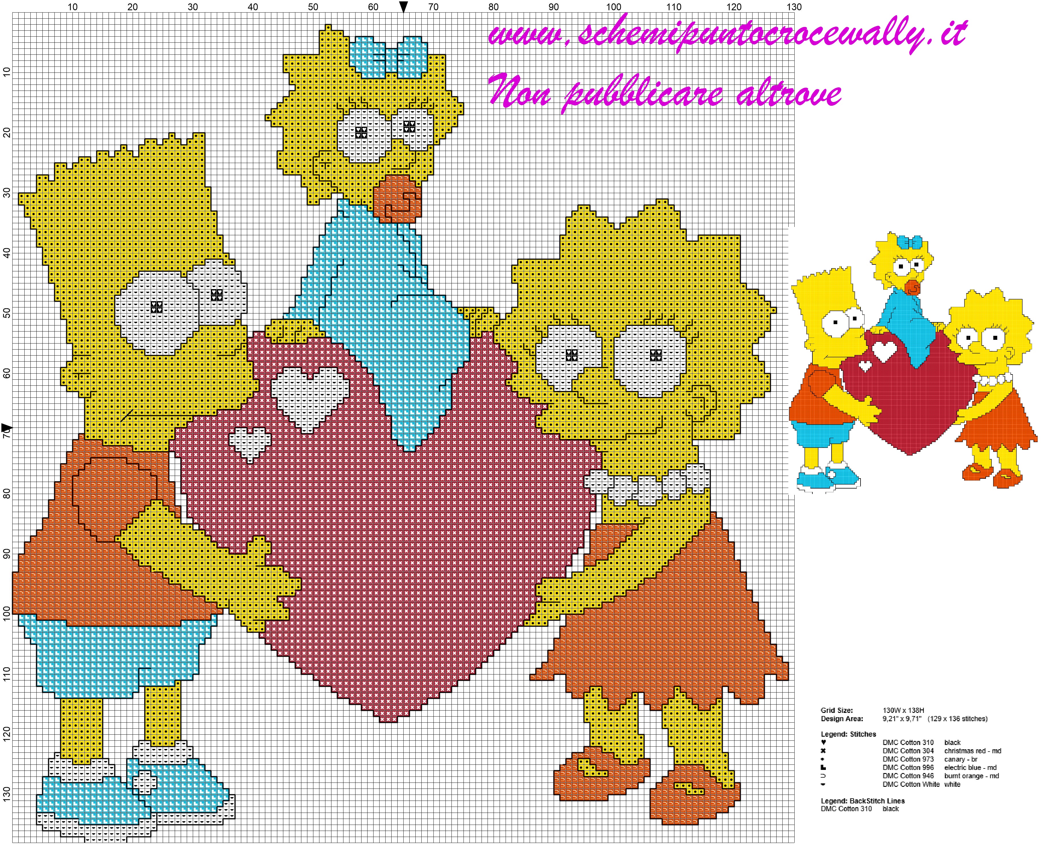 schema a punto croce gratis bart lisa e maggie simpson con cuore