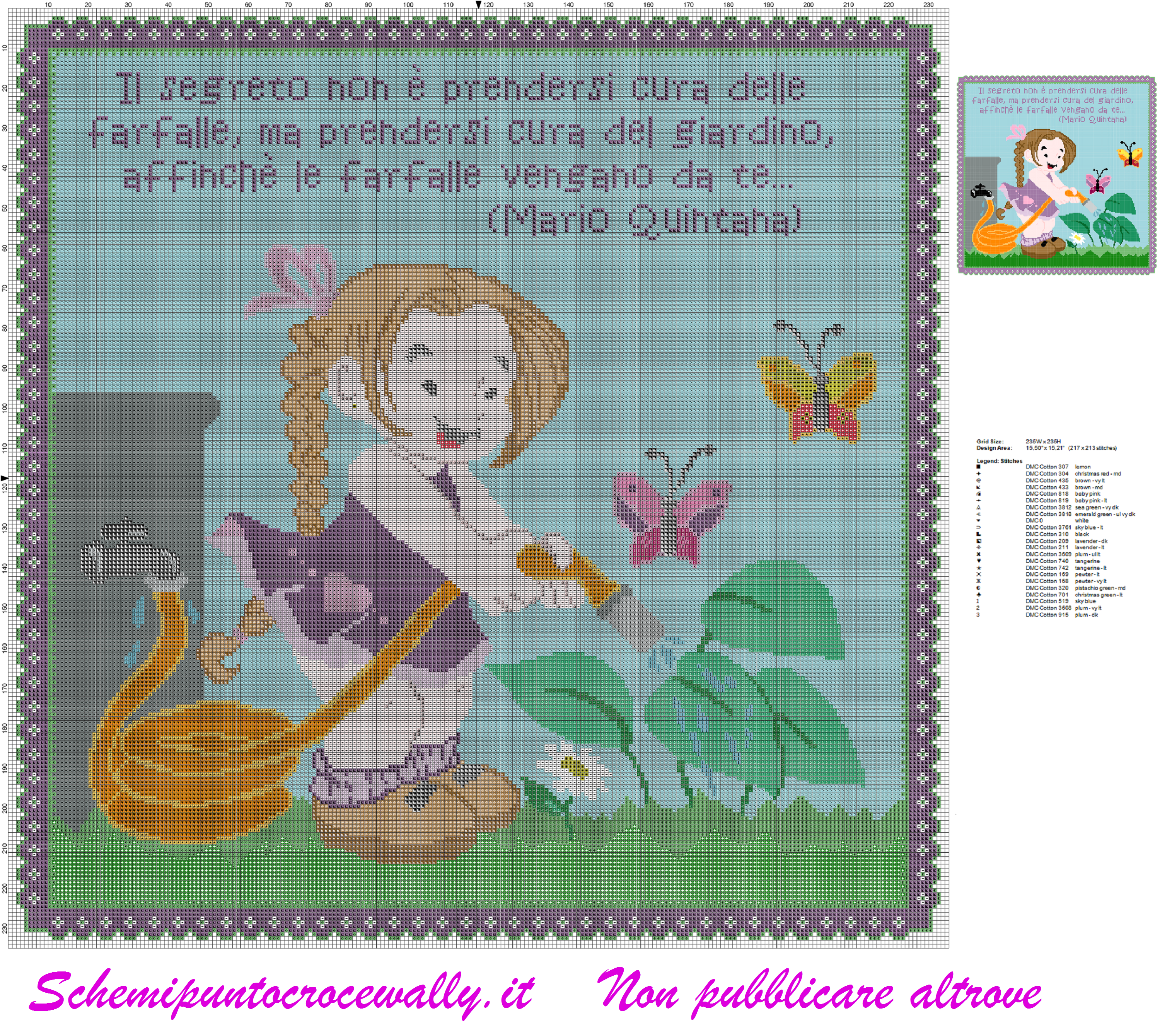 schema punto croce aforisma mario quintana farfalle e giardino