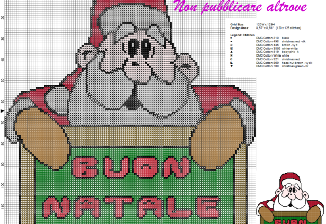 schema punto croce babbo natale con cartello buon natale