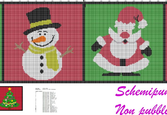 schema punto croce bordura con babbo natale renna albero e pupazzo di neve