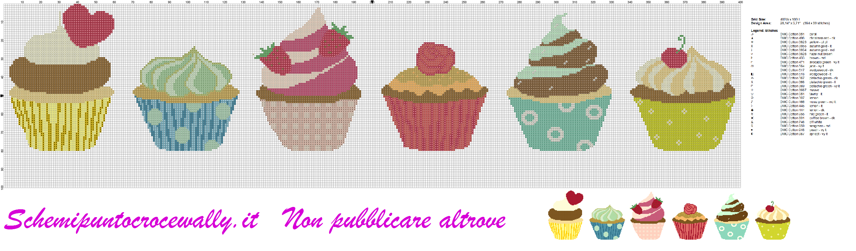 schema punto croce bordura cupcakes