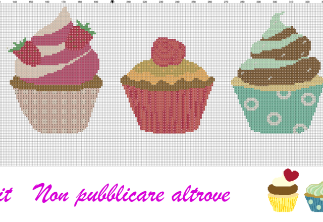 schema punto croce bordura cupcakes