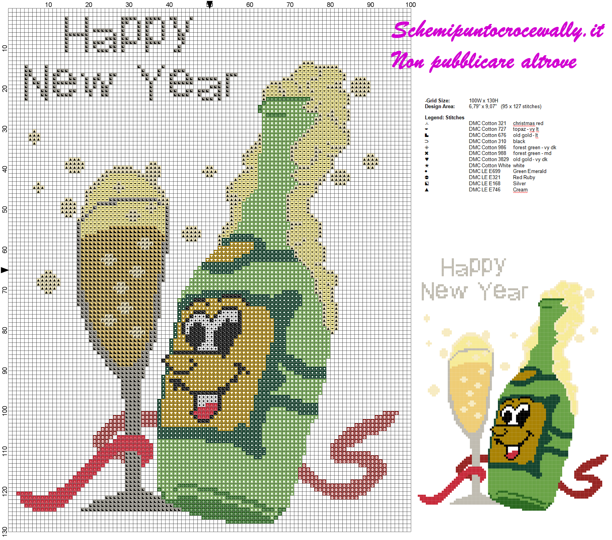 schema punto croce con bottiglia di spumante Happy New Year