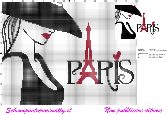 schema punto croce con donna i love paris