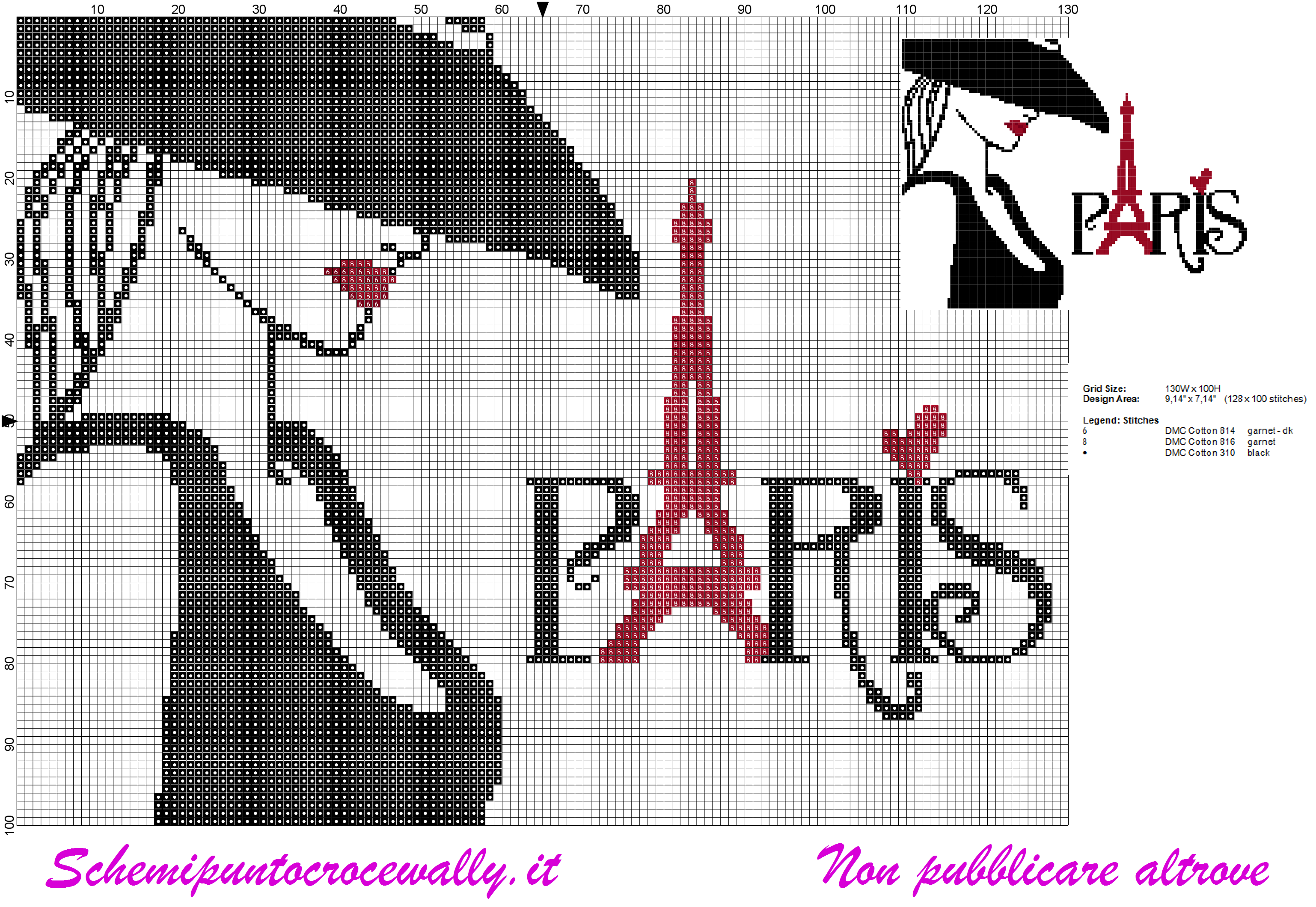 schema punto croce con donna i love paris