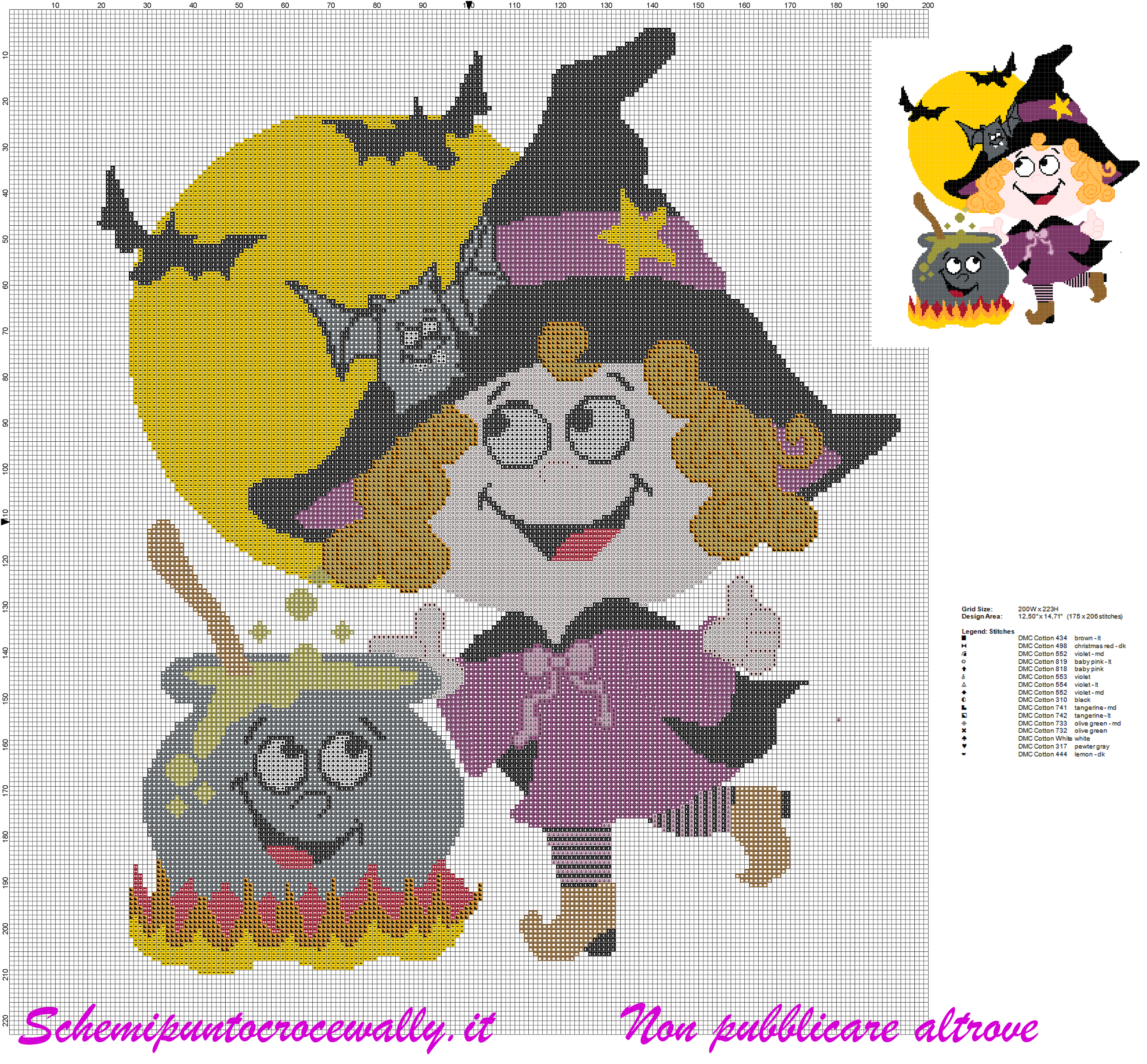 schema punto croce con simpatica streghetta di halloween