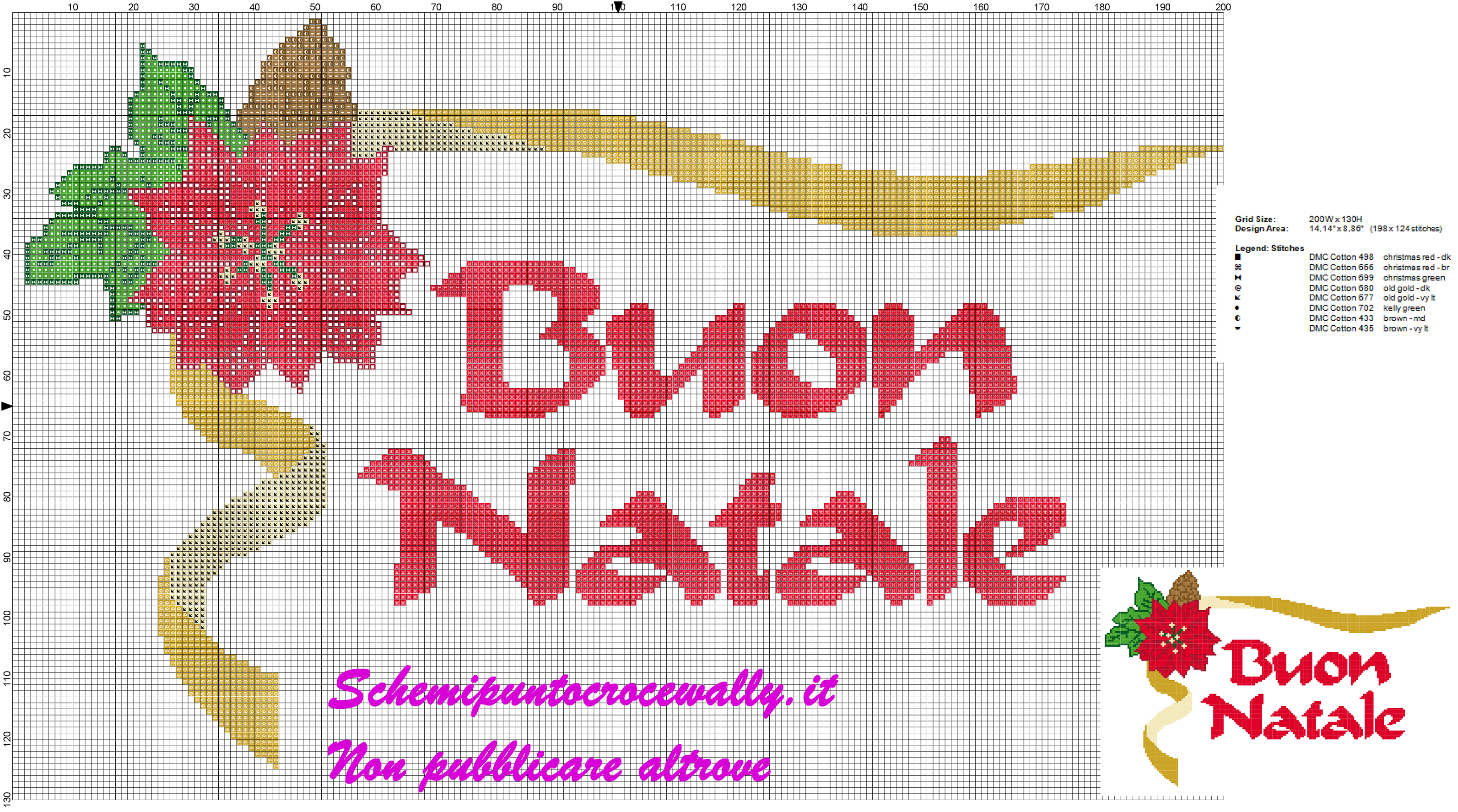 schema punto croce con stella di natale e pigna e scritta di buon natale