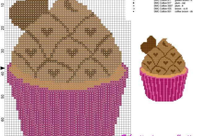 schema punto croce cupcakes con cioccolato e cuoricini