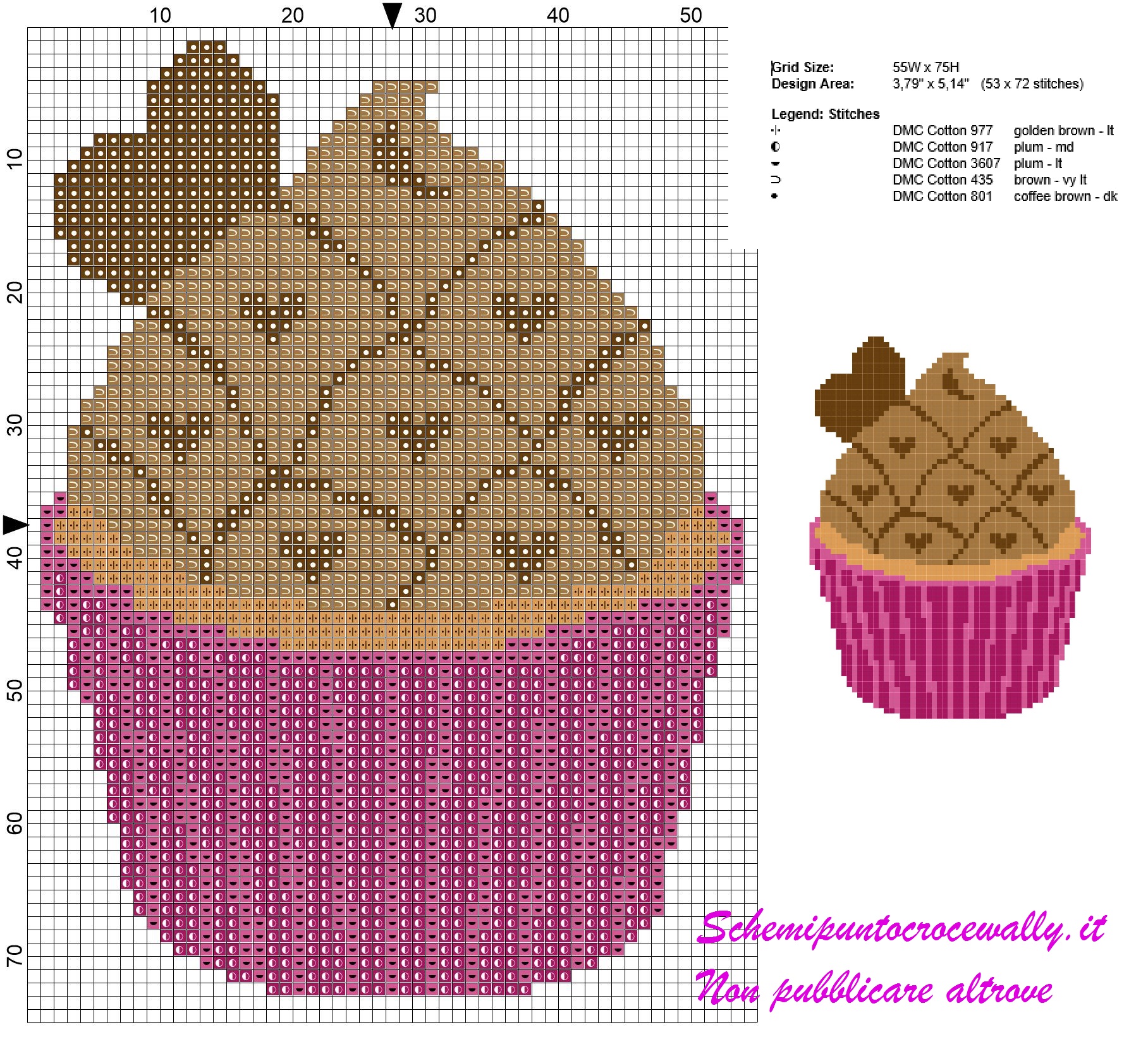 schema punto croce cupcakes con cioccolato e cuoricini