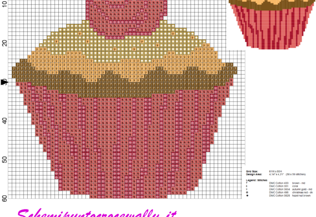 schema punto croce cupcakes con rosellina rossa