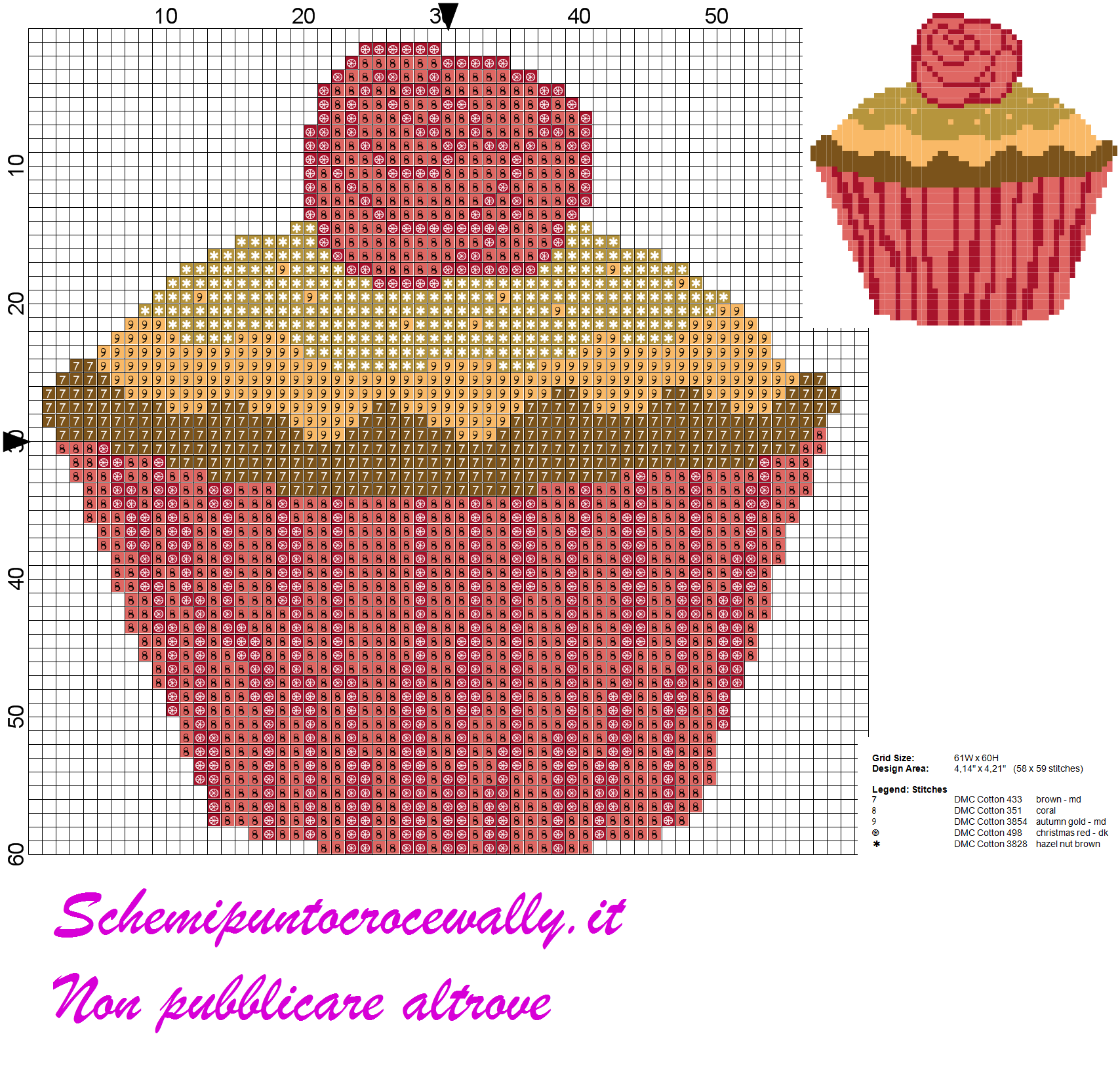 schema punto croce cupcakes con rosellina rossa