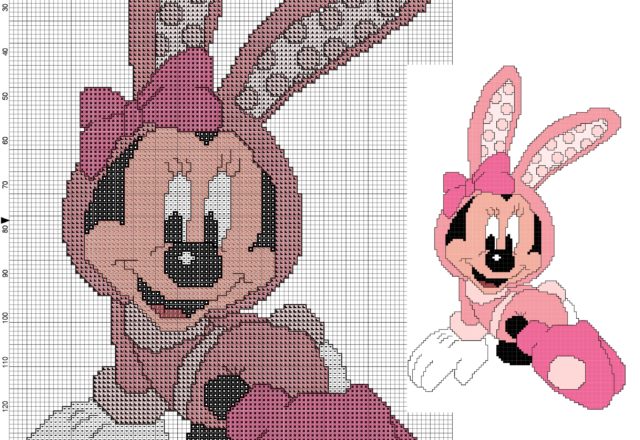schema punto croce dolce minnie disney vestita da coniglietto di Pasqua