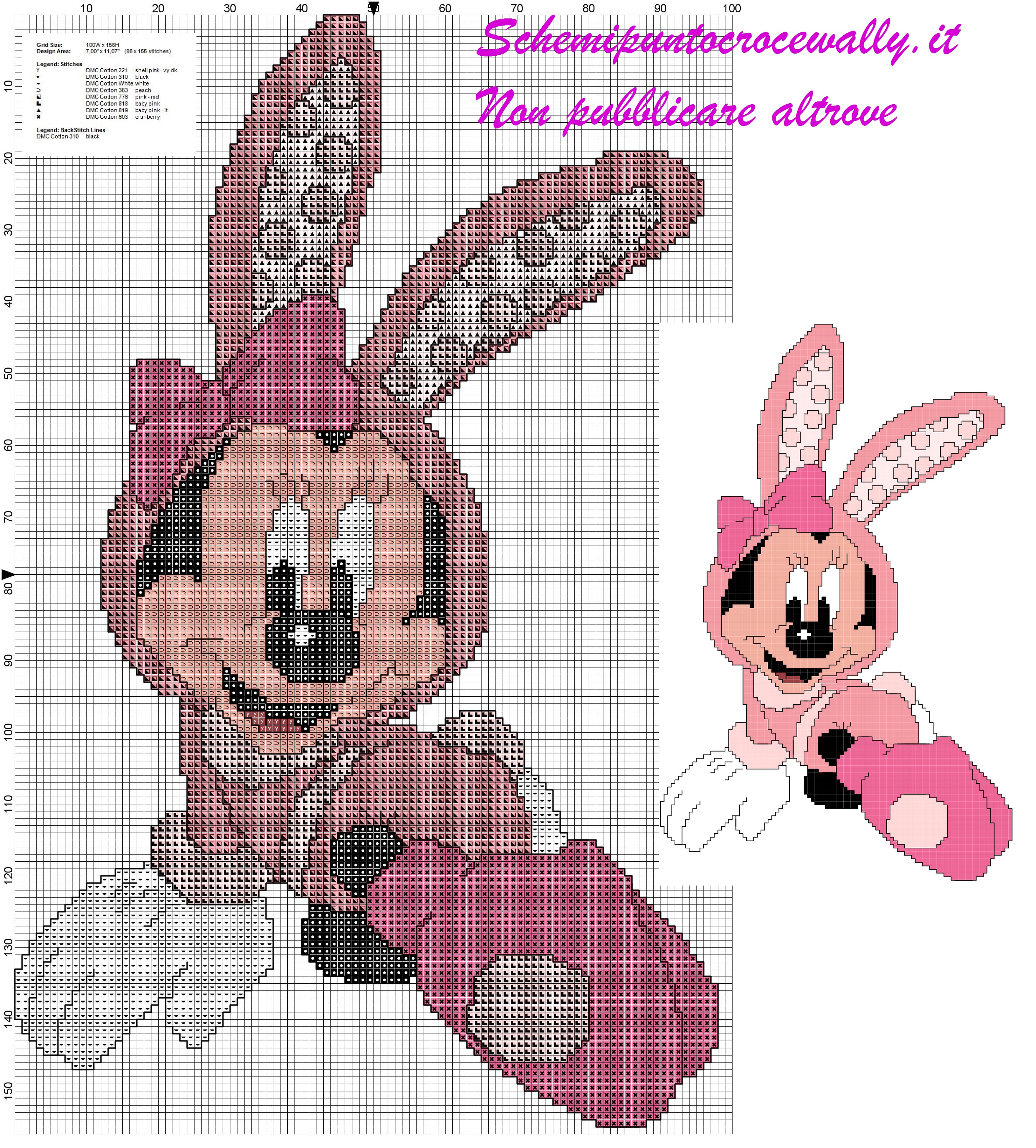 schema punto croce dolce minnie disney vestita da coniglietto di Pasqua