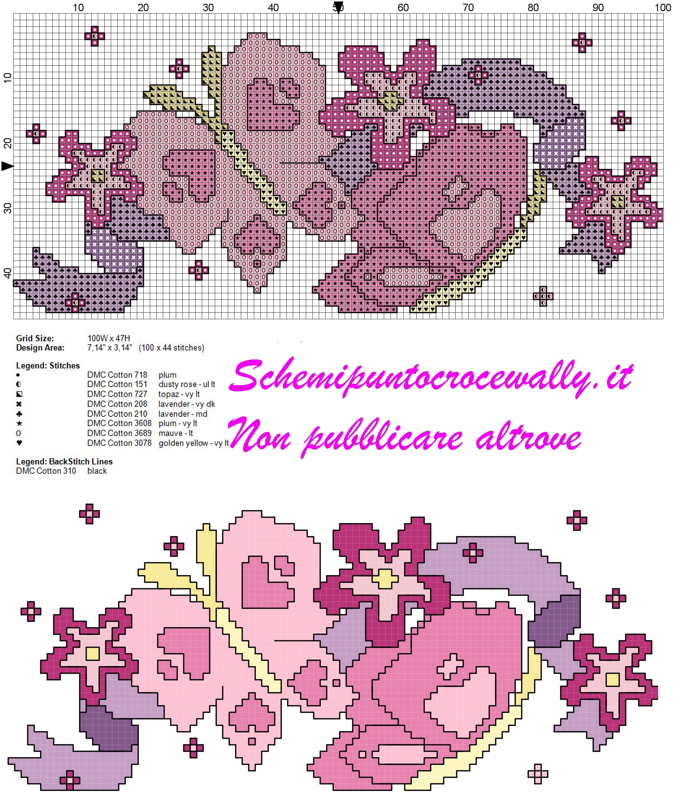 schema punto croce gratis bordo farfalle con fiorellini e nastro