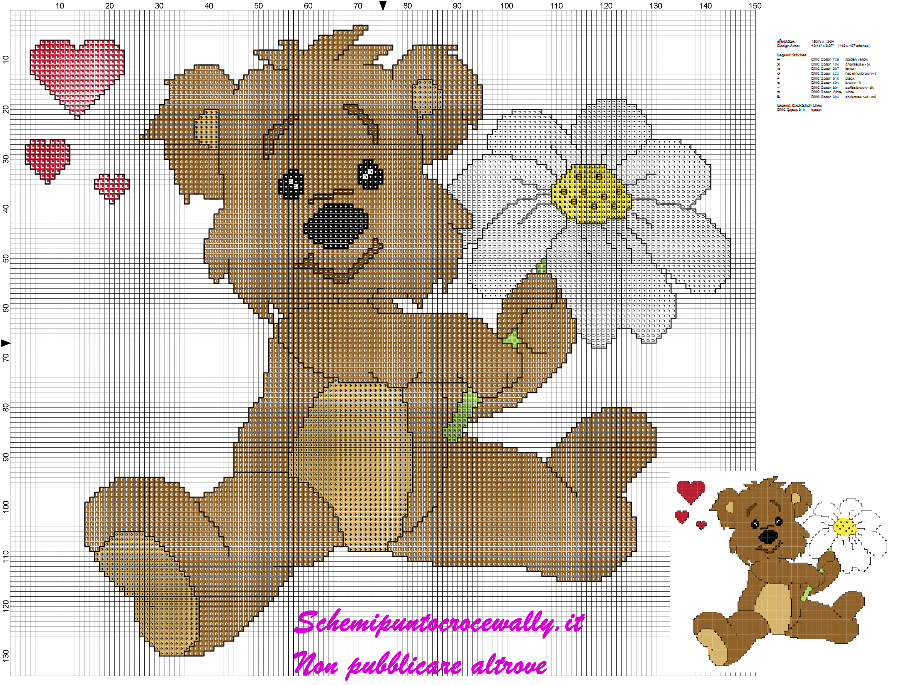 schema punto croce gratis orsetto san valentino con fiore