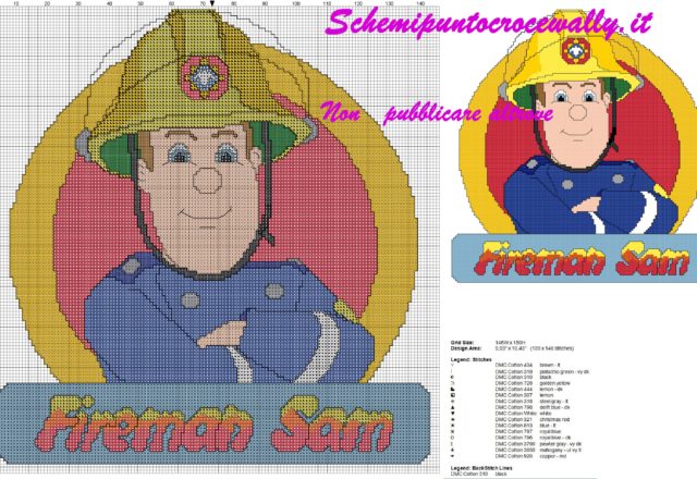 schema punto croce gratis per bambini pompiere sam