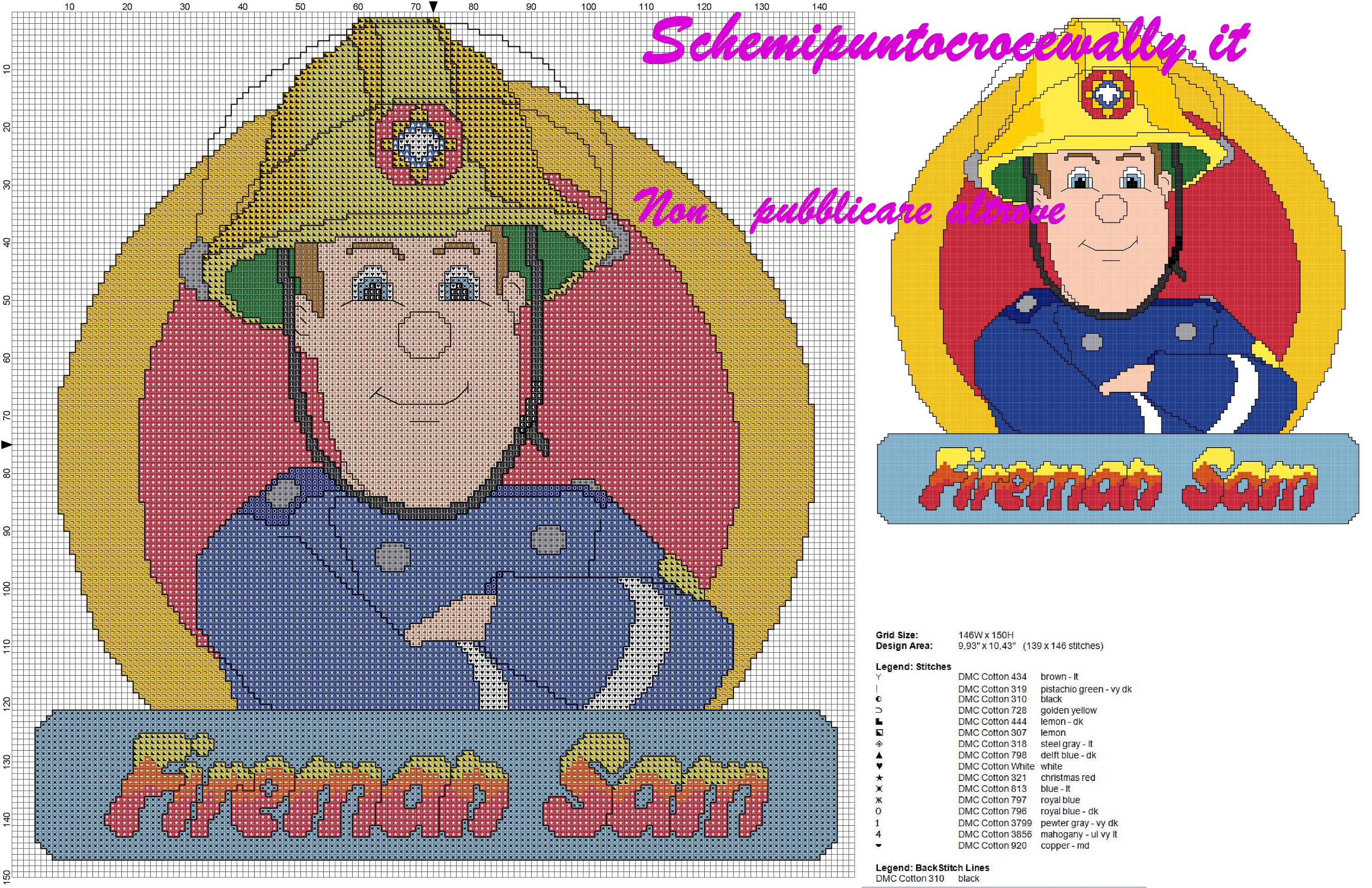 schema punto croce gratis per bambini pompiere sam