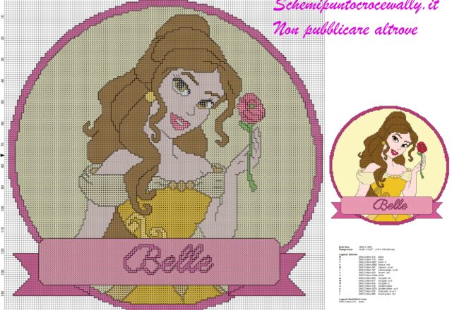 schema punto croce gratis principessa disney belle per cuscino