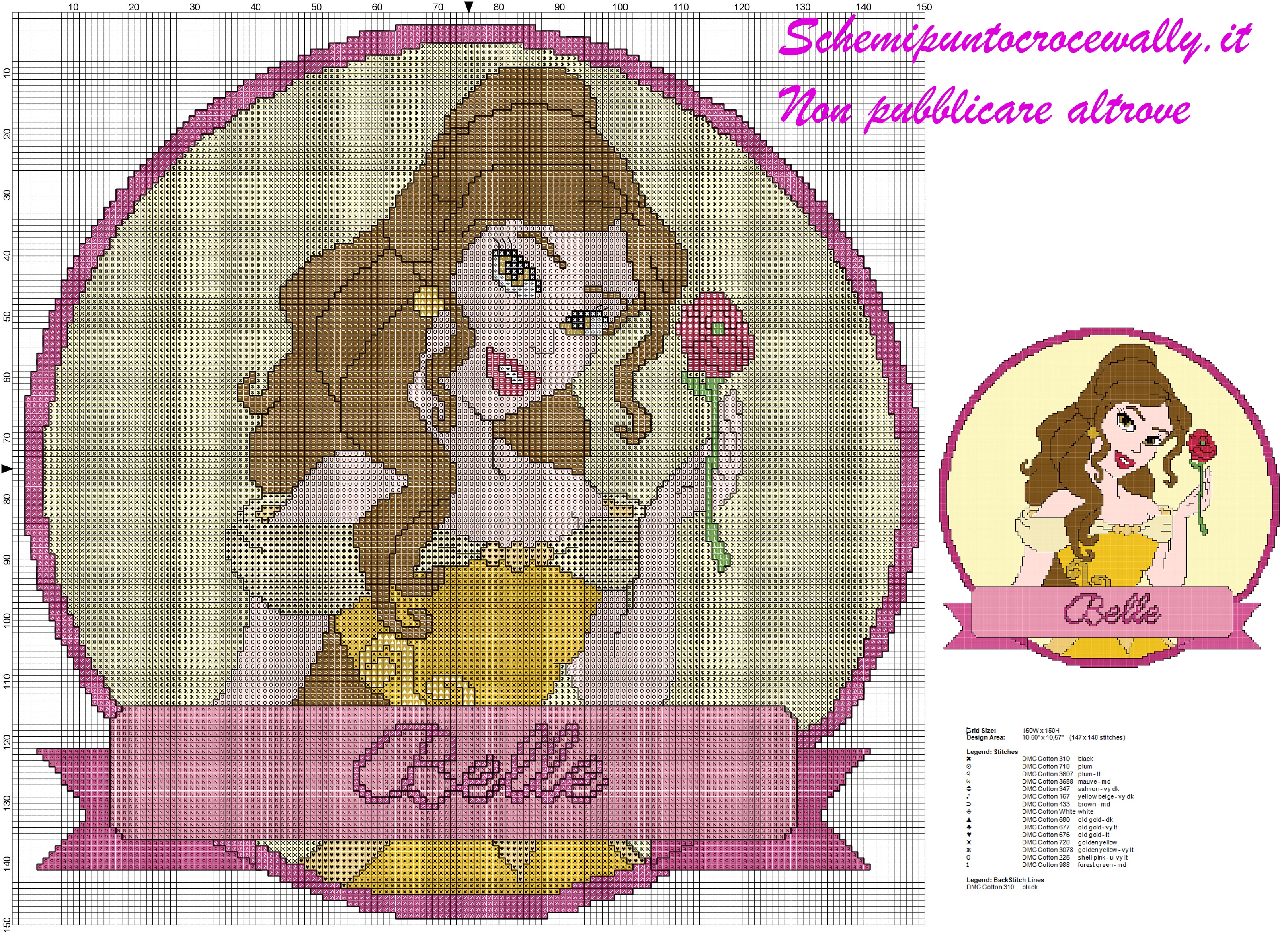 schema punto croce gratis principessa disney belle per cuscino