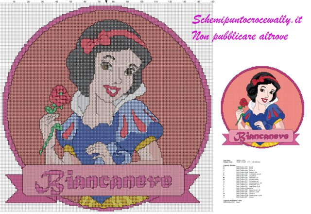 schema punto croce gratis principessa disney biancaneve per cuscino